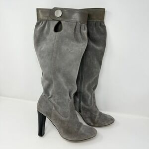 Michael Kors Gray Suede Leather Slouchy High Heeled Knee High Boots Size 7M